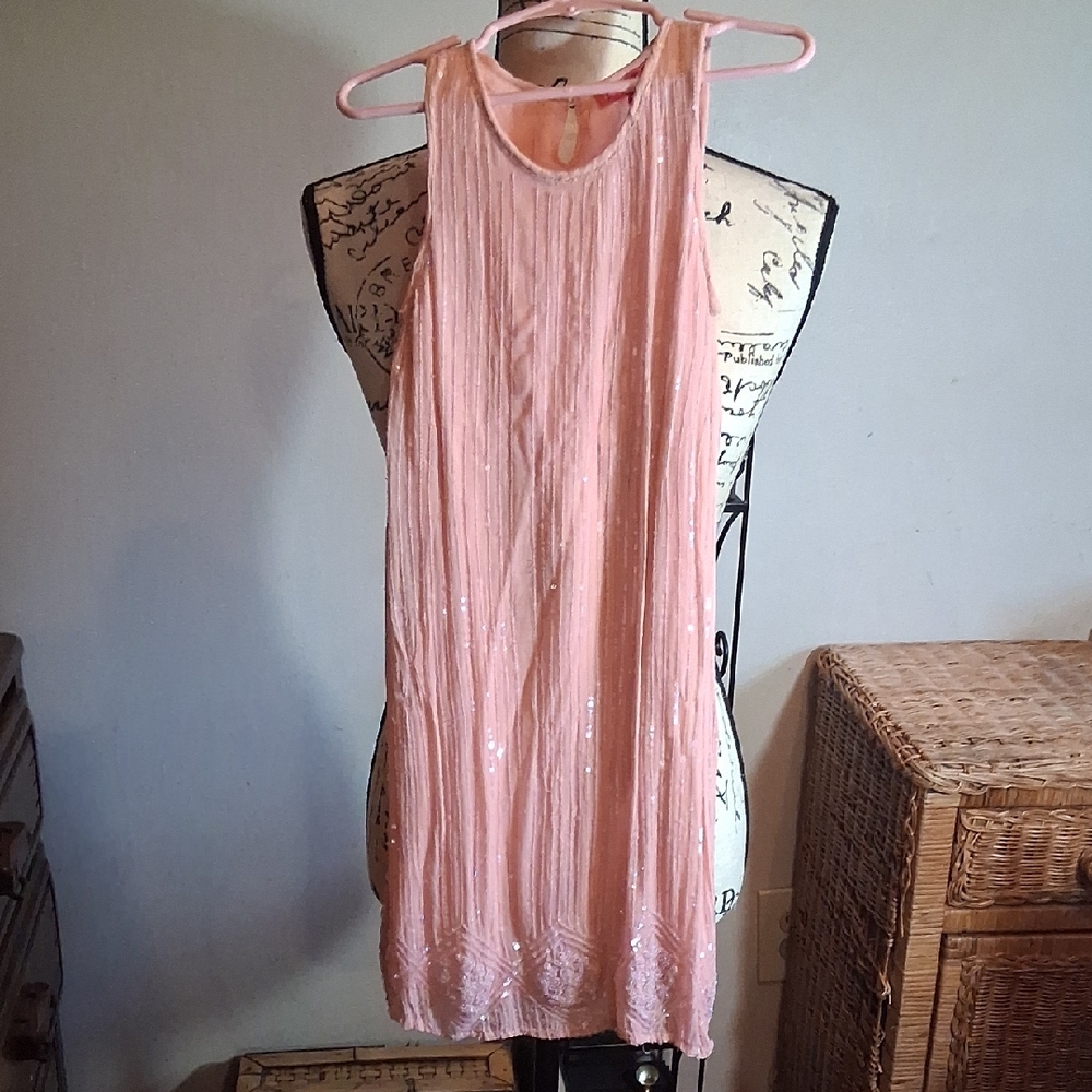 Derhy Kids Beaded Girls Pink Sleeveless Dress Size 6-8